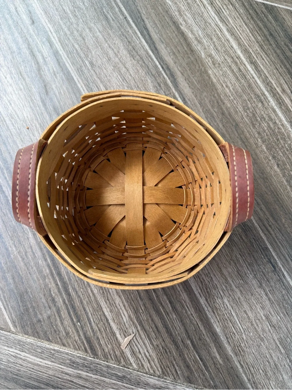 Longaberger Brown Woven Basket Pair with Leather Handles